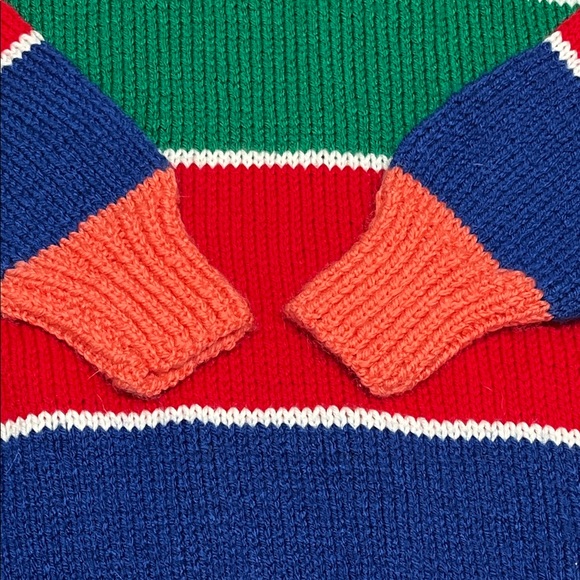 Women’s Homeknit Striped Crewneck Sweater in Coral Navy & Green - Picture 2 of 5